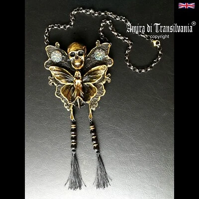 Art Deco Nouveau Butterfly Jewelry Necklace Retro Pendant Luxury Moth Dark Skull - Image 1 of 4