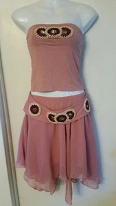 DIVINA PELE BRASILIEN Röhrentop & Rock Set Lagenlook Perlen Edelsteine rosa Gr. M WUNDERSCHÖN - Bild 1 von 3