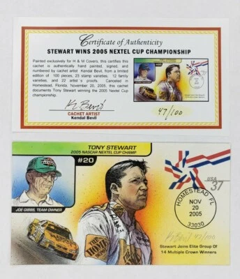 Bevil HP Tony Stewart Joe Gibbs 2005 Nascar Nextel Cup Champ FDC Event Cover Ora - Image 1 of 4