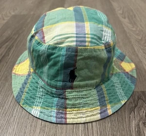 Polo Ralph Lauren Reversible Toddler Bucket Hat Pastel Plaid/Navy Stripe 12m-2T - Zdjęcie 1 z 3