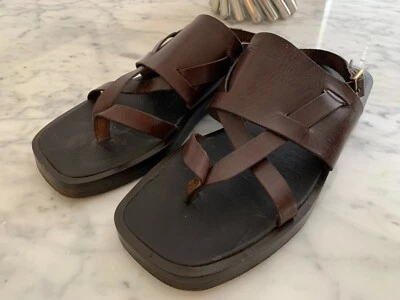 $920 Sandalias GUCCI Para Hombre Cuero Marrón Estilo Gladiador Correa Pesada EE. UU. 10/10.5D Foto 1 de 4
