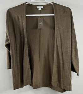 J. Jill Linen Blend NWT 3/4 Sleeve Open Lightweight Cardigan Capsule Beige S - Picture 1 of 9