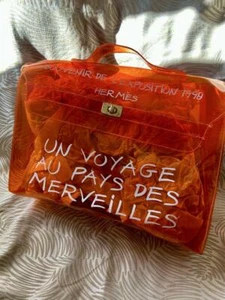 【Mint】Hermes Vinyl Kelly Clear Orange Vinyl Bag Luxury Handbag Unused JPN - Picture 1 of 8