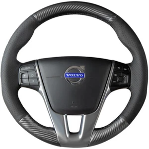 PU Leather Matte Carbon Fiber Steering Wheel Stitch Wrap Cover For Volvo XC60 - Foto 1 di 4