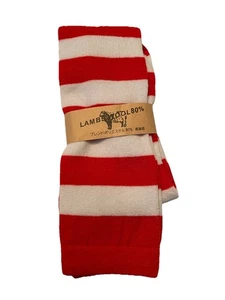 Lammwolle rot weiß gestreift Socken Damen L Winter kniehoch Overknee NEU - Bild 1 von 4