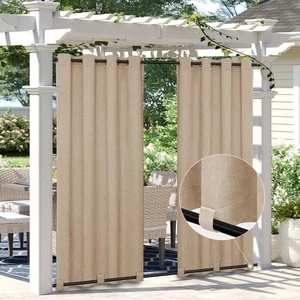 Linen Look Outdoor Curtains Waterproof Windproof Porch Curtains, Soft Thicken... - Picture 1 of 7