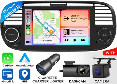 DVR+CAM+ 7" Android 13 Carplay Autoradio GPS NAVI Navigationssystem Für Fiat 500 - Bild 1 von 4