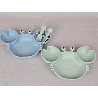 2 placas de silicona con ventosa en forma de cangrejo con tenedor y cuchara alimentación para niños pequeños Foto 1 de 3