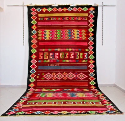 Vintage Moroccan Handmade Kilim Rug Geometric Berber Old Rug Authentic Carpet - Image 1 of 4