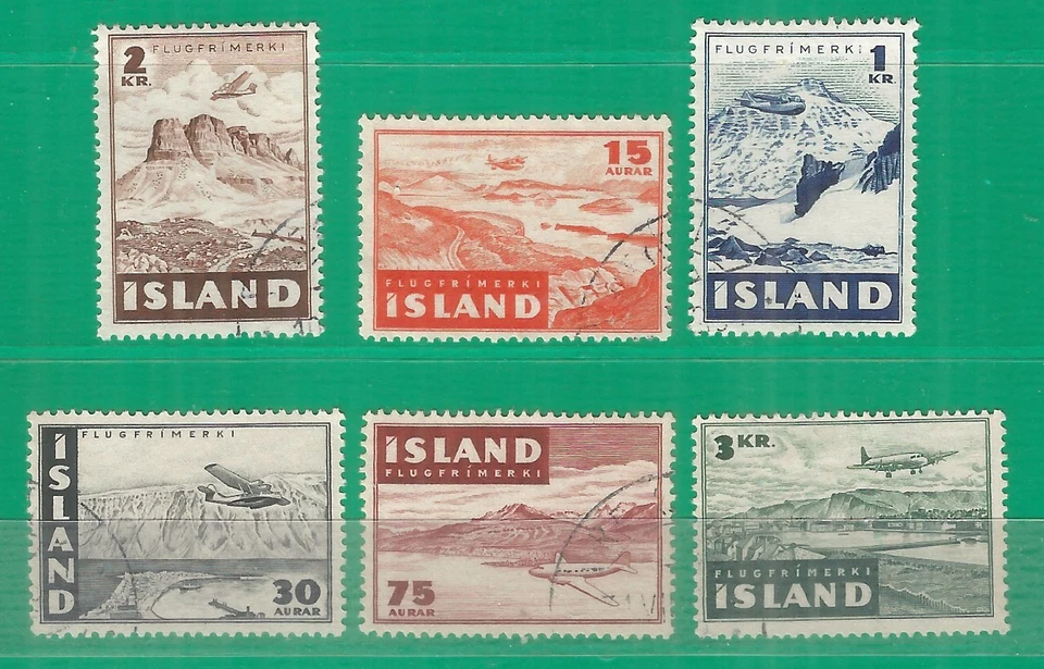 ICELAND 1947 used stamps  Michel# 241-246 aviation - Image 1 of 1