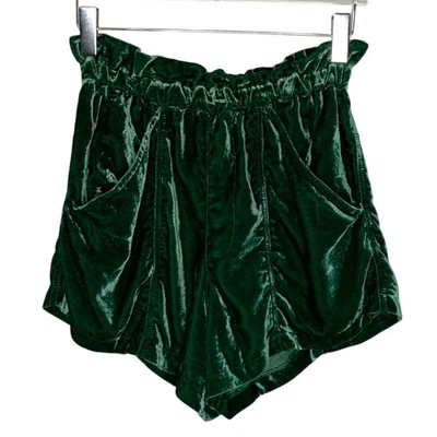 Free People S Green Velvet Orpheus Shorts High Rise Pull On - Image 1 of 4
