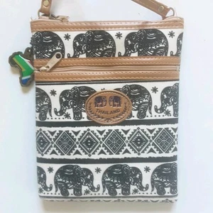 Thailand Hippy Elephant Bag Cross Body Cotton Black White Holiday Travel Summer - Picture 1 of 10