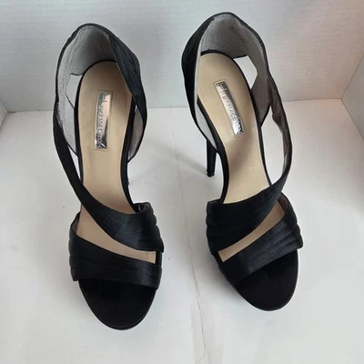 H by HALSTON negro satinado plataforma d'orsay esculpido tacón de aguja bomba talla 9 Foto 1 de 4