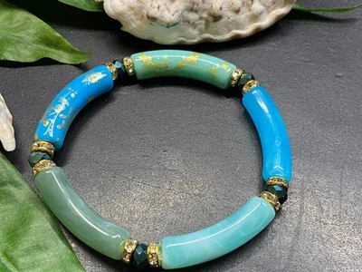 Armband Armreif Gr. M Schlauchperlen elast. Strass Rohrperlen #984-7 - Bild 1 von 2