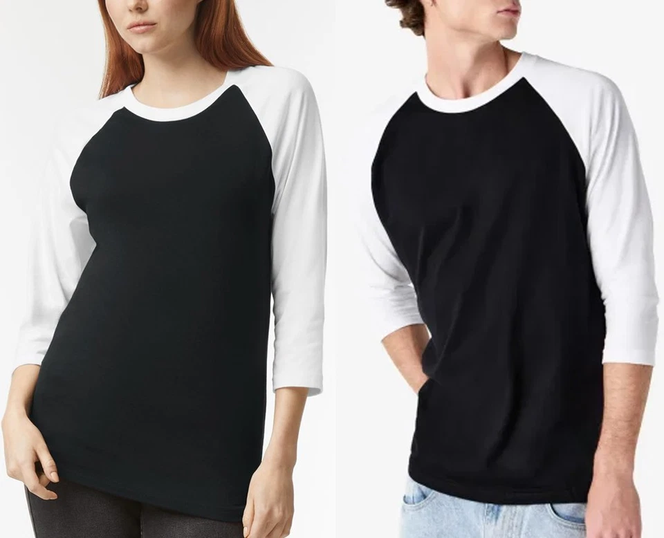 Unisex American Apparel 3/4 Sleeve Baseball Tee Raglan MEN & WOMEN T-SHIRT S-3XL - Image 1 of 1