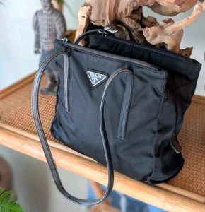 Prada Vintage Tessuto Black Shoulder Tote Bag - Picture 1 of 18