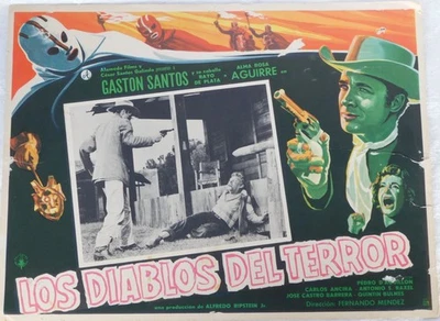 Vintage 1959 Los Diablos Del Terror Cowboy Western Mexican Movie Poster 16.5"x12 - Image 1 of 4