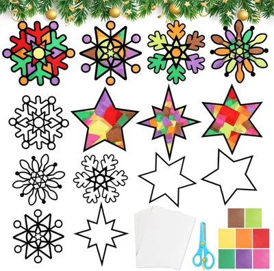 14 Weihnachten Basteln Fensterbilder Schneeflocken Sterne Bastelset Kinder - Bild 1 von 4