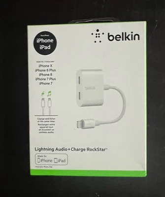 Belkin Audio + Charge Rockstar Adapter for iPhone - White Brand New - Image 1 of 4