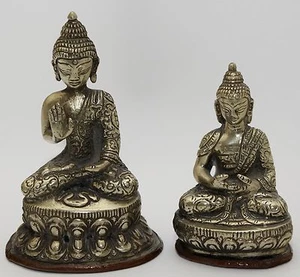 2 kleine Buddha Statuen silberfarben Thai Indien Tibet Siam Burma Nepal  - Bild 1 von 1