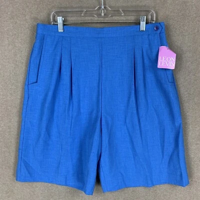 Pantalones cortos para mujer Leon Levin 16 (34x9,5) azul plisado bermudas tiro alto relajado Foto 1 de 4