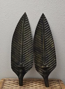 Juego de 2 bollos de pared de hoja tropical de 22,5 pulgadas soporte para velas - Imagen 1 de 7