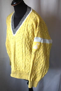 Vtg 80s Adidas Austria yellow V neck knit jumper sports large 42 mod casual rare - Picture 1 of 18
