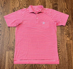 B Draddy Golf Shirt Mens Medium Red White Striped - Picture 1 of 5