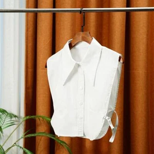 Long Pointed Flat Dickey Collar False Faux Cotton Half Blouse Shirt W D4P6 - Picture 1 of 8