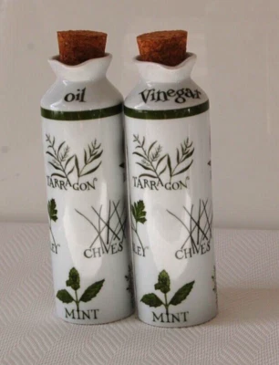 porcelain oil & viniger bottles exclusive for B&A by Claire Mackie white green  - Image 1 of 4