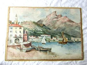 Vintage Gemälde Alan Gordon Dunnett Sutherland Öl Menton Bay Seeschiffe Kunst - Bild 1 von 9