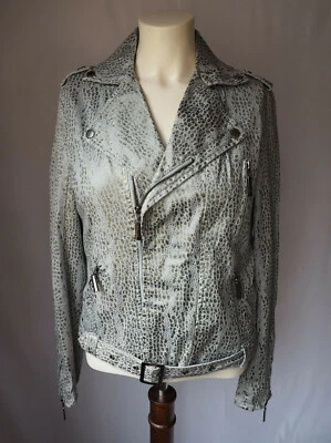 Vertigo Paris Cotton Full Zip Moto Jacket Snakeskin Print Silver Gray Size M - Image 1 of 4