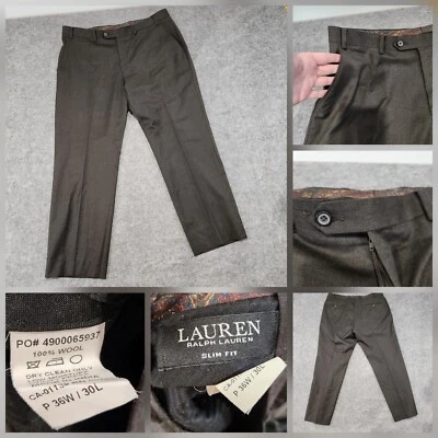 Pantalones de vestir Ralph Lauren Black Label para hombre 36x30 100 % lana gris LEER Foto 1 de 4