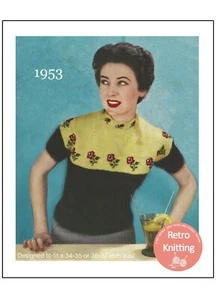 1950s Rose Fair Isle Sweater Knitting Pattern in Two Sizes - Copy - Picture 1 of 2