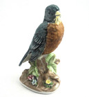 Norleans Stylized Robin Bird on Stump w/ Flowers Bisque Porcelain Figurine 4.25"