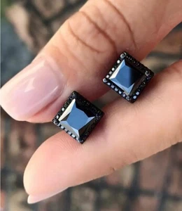 4 Karat Black Diamond Nieten Prinzessin Schnitt Um mit Schwarzer Steine AAA - Bild 1 von 4