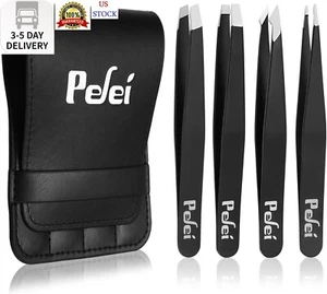 Pefei Tweezers Set - Professional Stainless Steel Tweezers for Eyebrows - Great - Picture 1 of 8