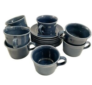 Set of 8 Metlox Poppytrail Vernon San Clemente Laguna Blue Cups & Saucers EUC