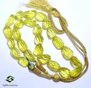 500 CTS Natural Lemon Quartz Faceted Long Beads Stone 16 Inch Single Strand Gems - Picture 1 of 8