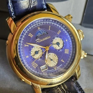 Rousseau Automatic Skeleton RO926-261 5ATM Men's Watch w/Box Leather Band BX.3 - Picture 1 of 12