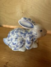 Vintage Andrea By Sadek Blue & White Porcelain Bunny Coin Bank, Made In Thailand