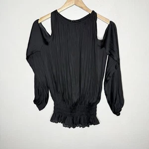 Reset By Jane Cold Shoulder Long Sleeve Black Top Smocked Women’s Large - Picture 1 of 10