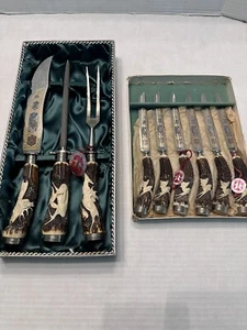 Anton Wingen Jr. Solingen Vintage Germany Antler Handle Carving Steak Knives Set - Picture 1 of 21