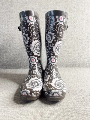 Botas de Lluvia Capelli New York Floral Goma Marrón Blanco Rosa Talla 8 Foto 1 de 4