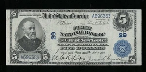 SC 1902 $5 New York First National Bank Ch.#29 Blue Seal Early Charter! (353) - Picture 1 of 3
