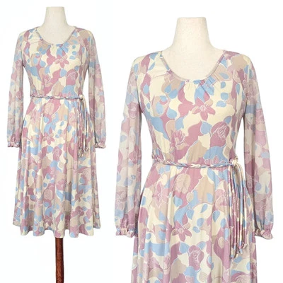 1980s Vintage Dress & Braided Belt Set 80s Midi Shirtwaist Medium Large M/L Vtg - Image 1 of 4