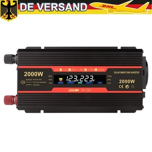 Inverter 2000W 12V/24V a 220V LCD 2USB convertitore di tensione campeggio NUOVO DHL - Foto 1 di 9
