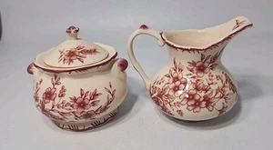 Vintage Cracker Fass rot und weiß Porzellan Milchkännchen Deckel Zuckerdose Set 1980er - Bild 1 von 8