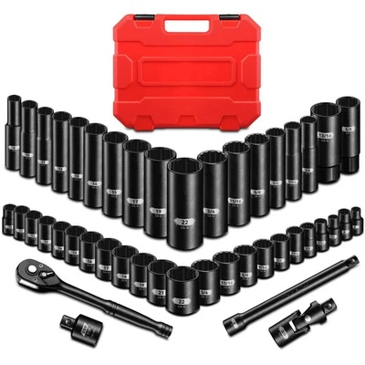 3/8" Drive Impact Socket Set, 45 Pieces Standard SAE (1/4" to 3/4") and Metri... - Image 1 of 4