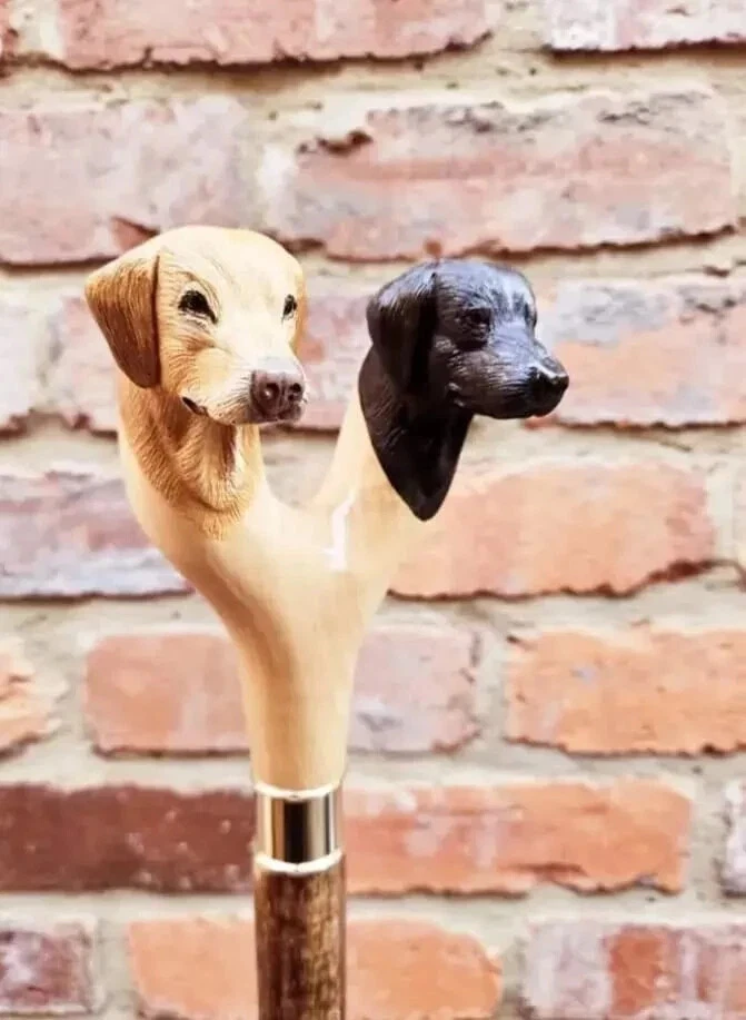Bastón de madera tallado a mano hermoso bastón de madera para perro de 2 cabezas Foto 1 de 1